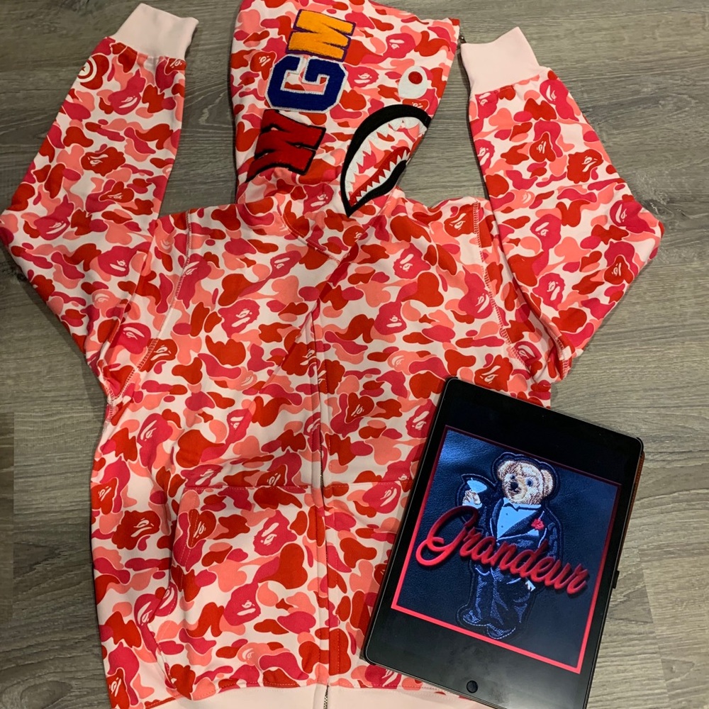 Bape A Bathing Ape Pink Camo Shark Hoodie